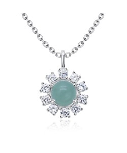 Green Quartz with CZ Crystal Silver Necklace SPE-5148